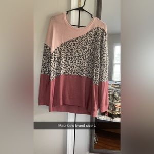 Maurice’s cheetah print pink crew neck pullover women’s size large